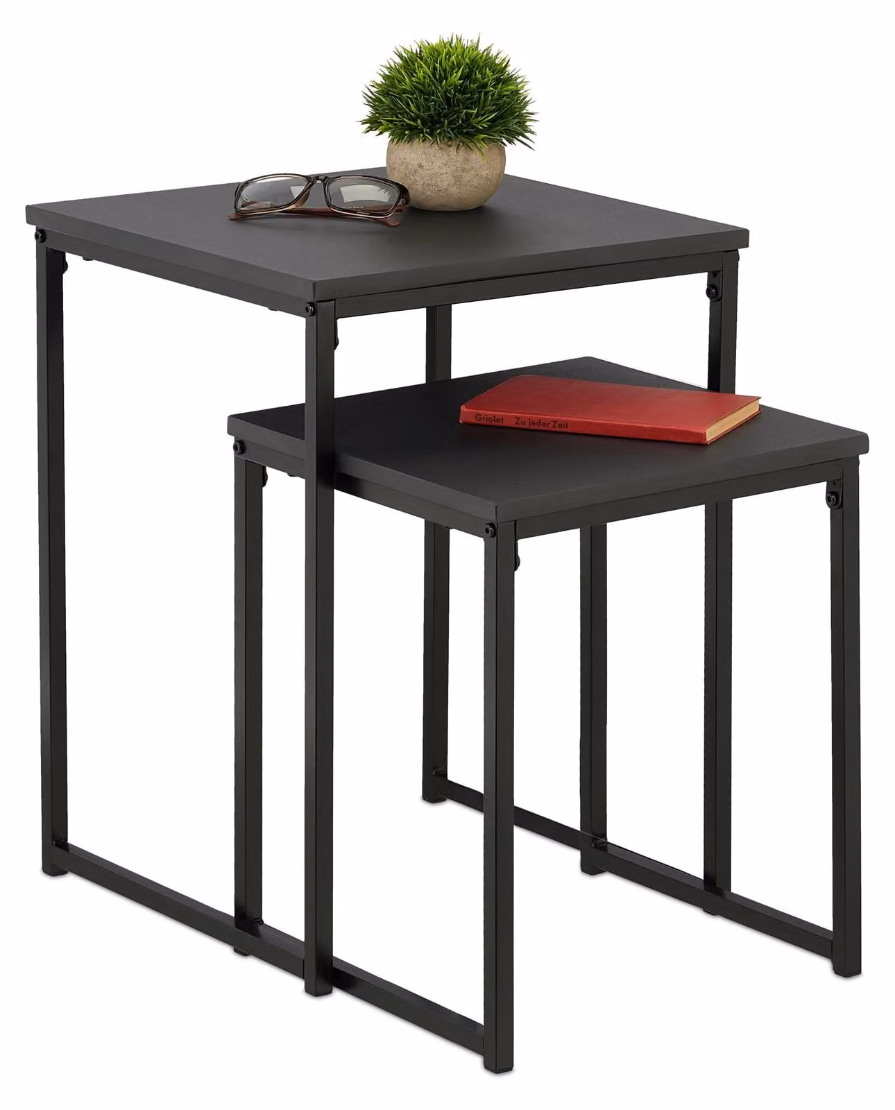 Set di 2 eleganti tavolini da caffè dal design moderno e nero