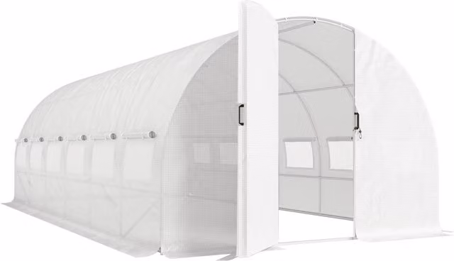 Outsunny Serra a Tunnel 6x3x2 m con Porta a Cerniera 12 Finestre con Zanzariera e Struttura in Acciaio Zincato Bianco   Aosom Italy