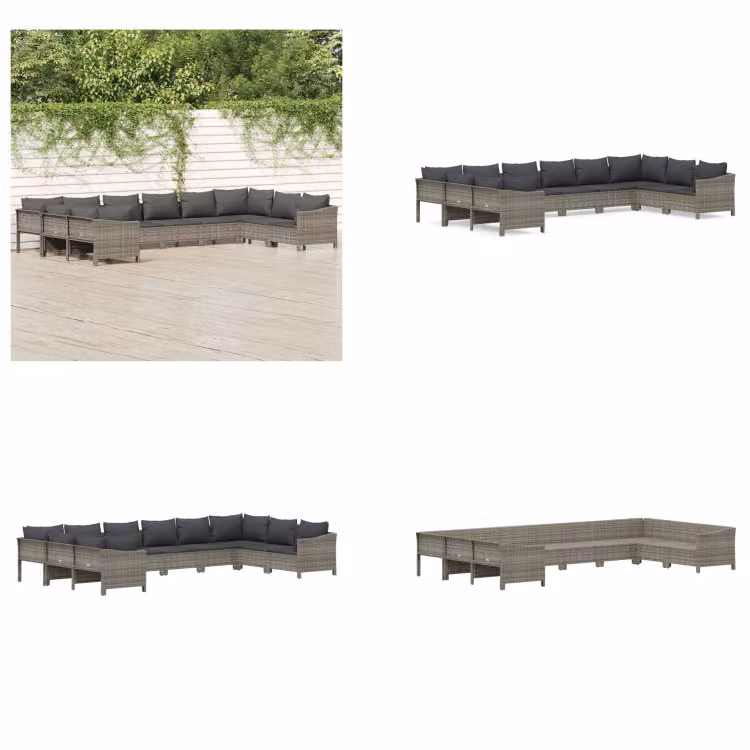 vidaXL 10 pezzi set salotto da giardino con cuscini in rattan grigio - Set salotto da giardino - Set salotto da giardino - Set salotto - Set mobili da giardino