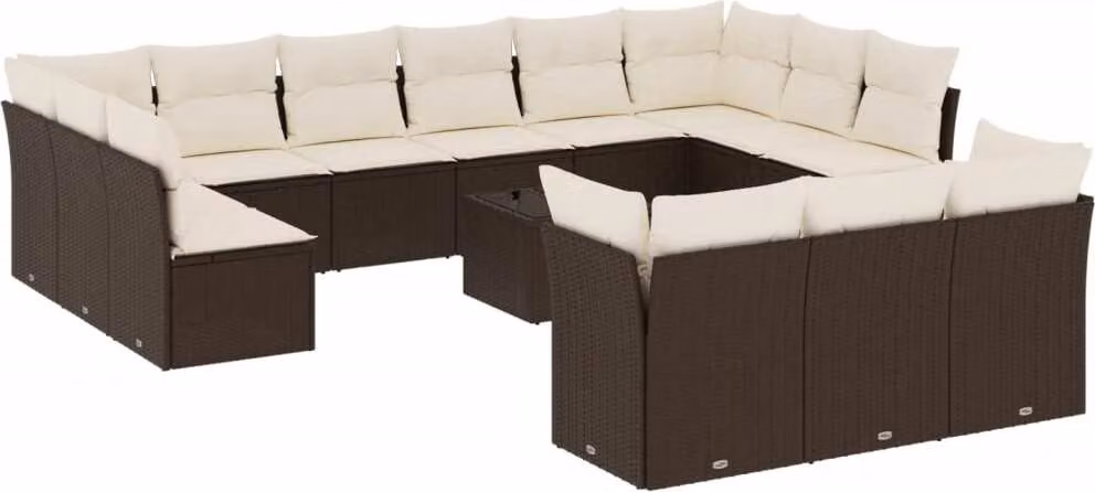 Set Divani da Giardino 14pz con Cuscini in Polyrattan Marrone