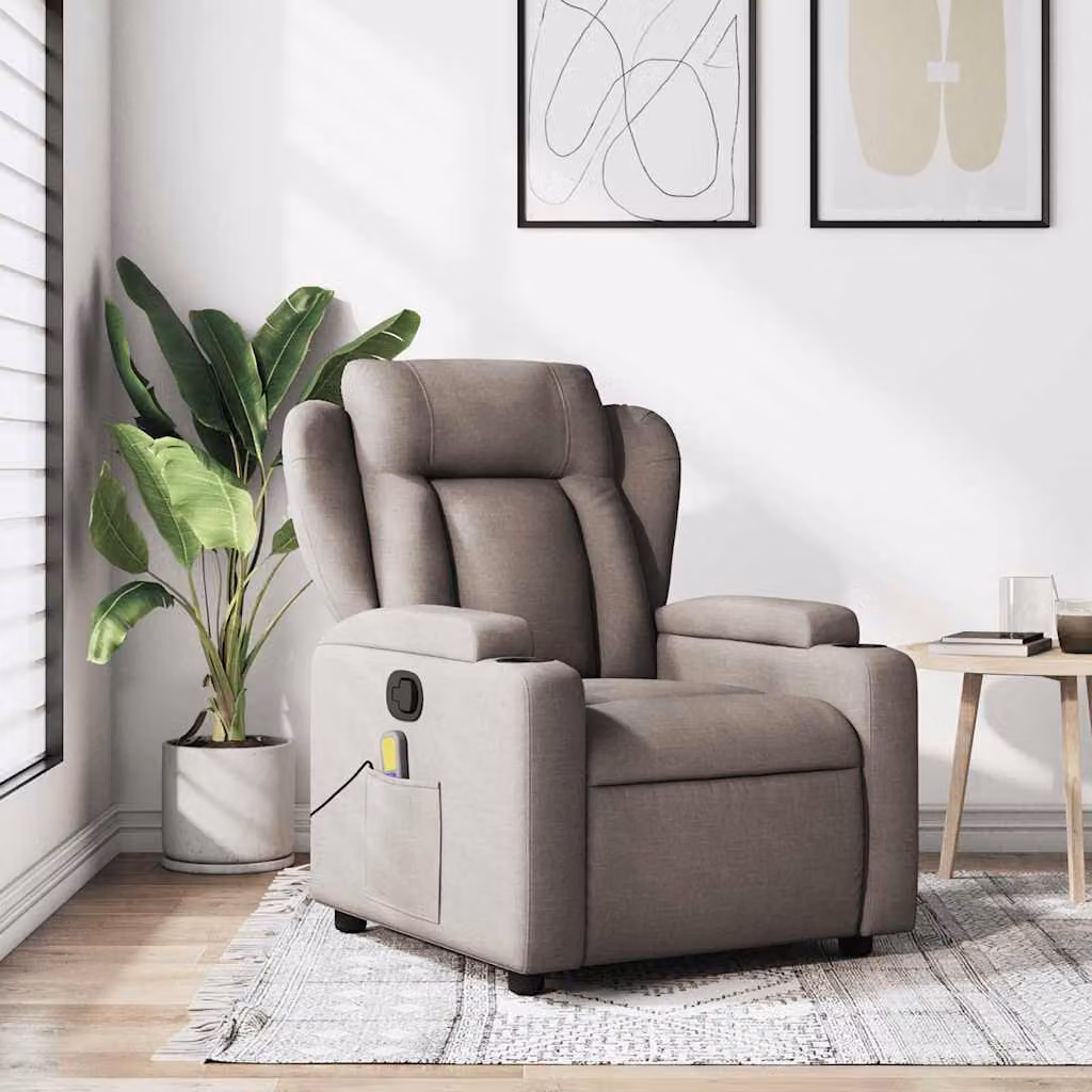 vidaXL Poltrona relax reclinabile moderna in tessuto con braccioli, beige o grigio