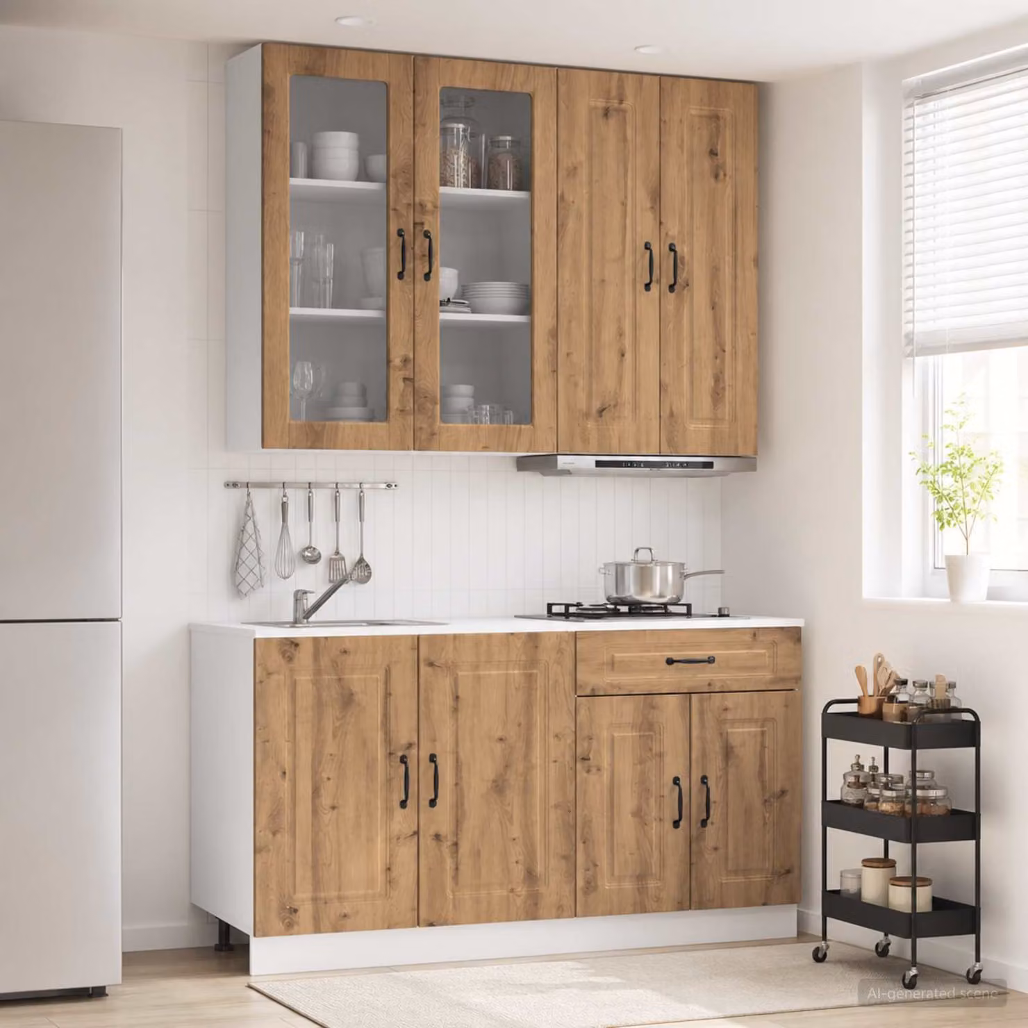 Set di 4 unità cucina moderne vidaXL KALMAR in legno marrone con ante in vetro