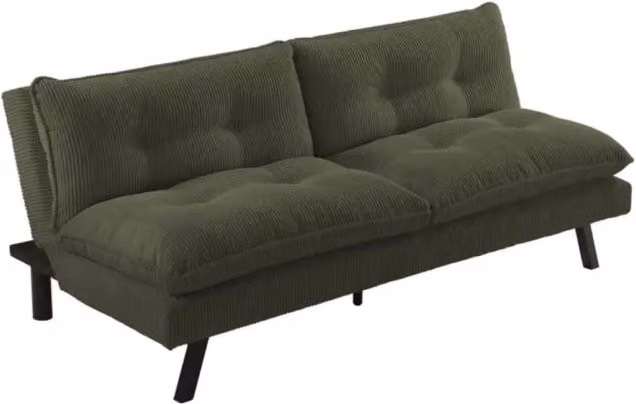 Divano letto AZENA 3 posti in tessuto a coste – Verde scuro e nero – 190 x 80 x 90 cm