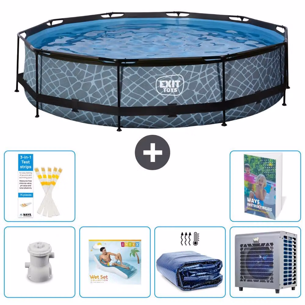 Piscina fuori terra - Design effetto pietra - 360x76 cm - 5 pezzi - Modello S286