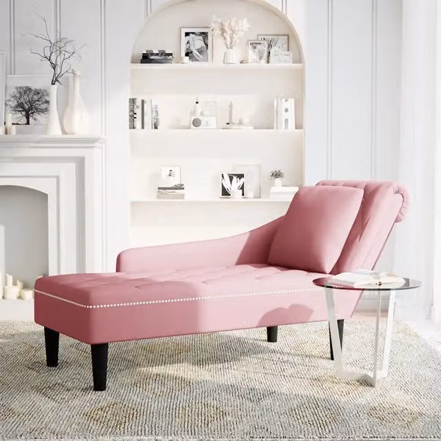 Sdraio vidaXL in velluto rosa con cuscino e bracciolo destro L: 145 cm, P: 70 cm, H: 56 cm