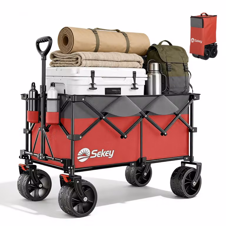 Carrello pieghevole Sekey XXL Plus con ruote extra larghe, carrello pieghevole con portata di 200 kg, carrello a mano pieghevole, grigio e rosso