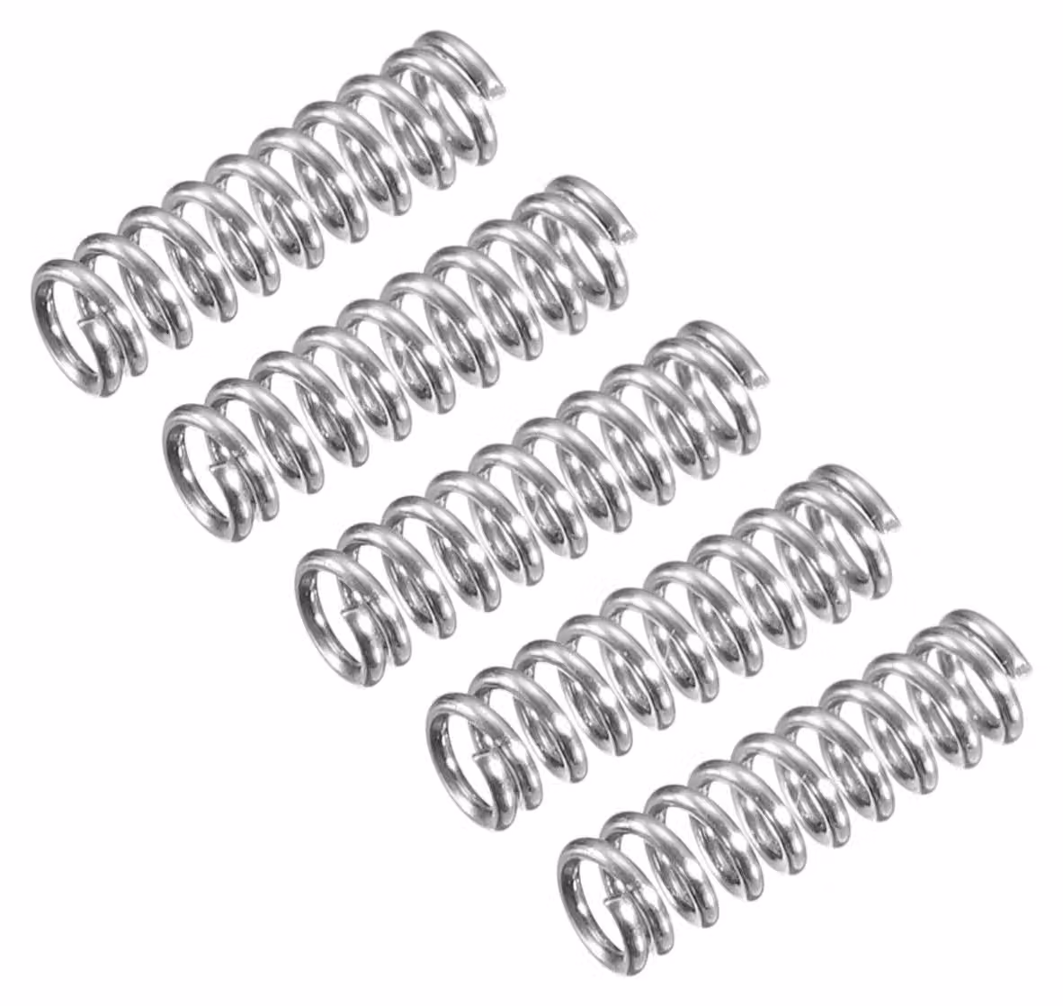 Molle a compression, 5 pezzi, acciaio inossidabile 304, dimensioni 3x0,5x10 mm, colore argento