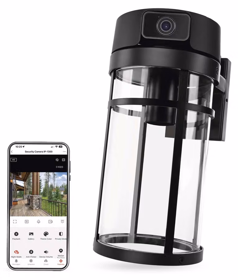 Telecamera da esterno Wi-Fi EMOS GoSmart con illuminazione, telecamera di sicurezza 4MP 2,5K, rotante, visione notturna, compatibile con lampadine E27, grado di protezione IP44, controllabile tramite app, modello H4074
