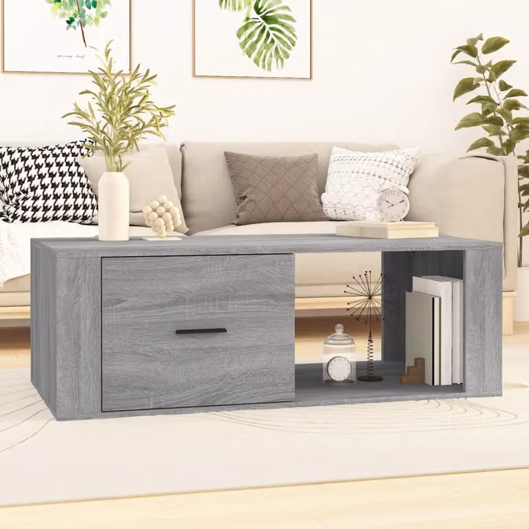 Tavolino da salotto vidaXL in legno multistrato, colore grigio Sonoma, L 100 cm x P 50,5 cm x H 35 cm