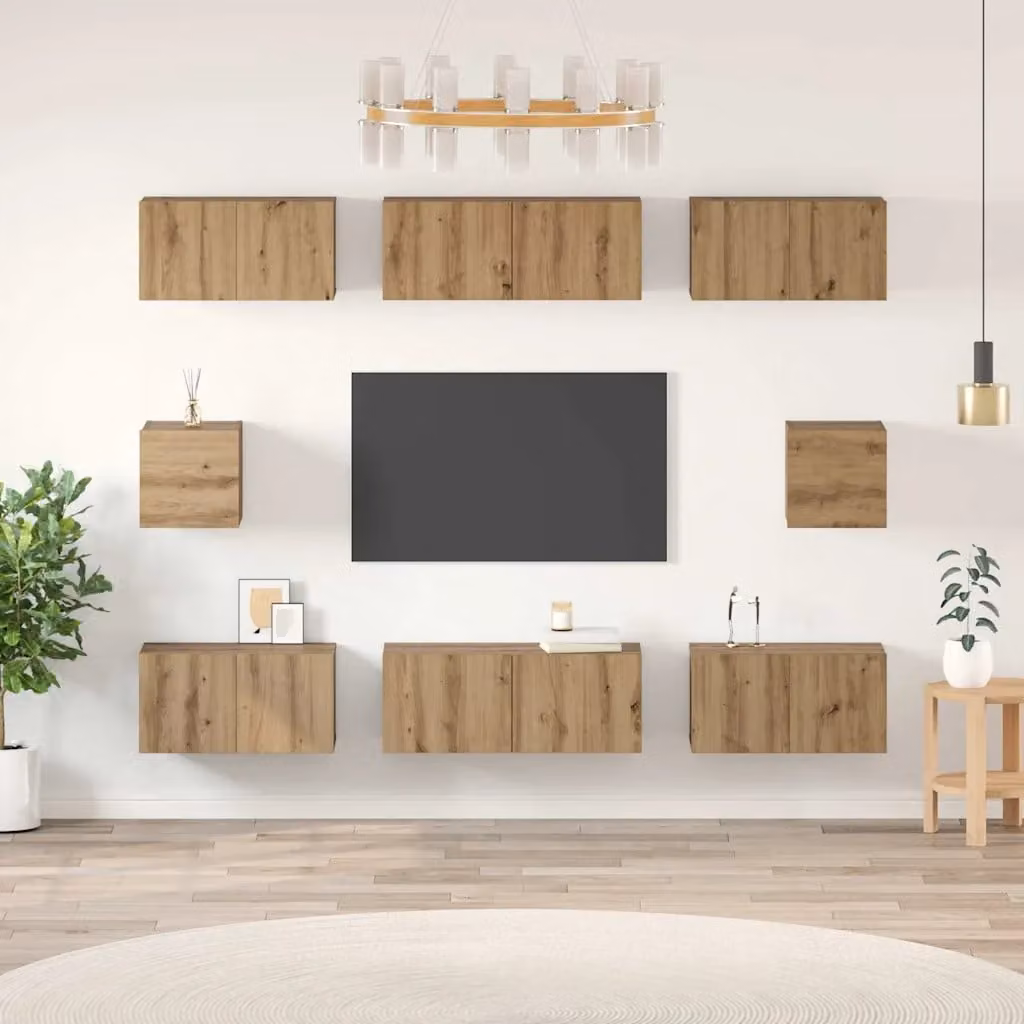 Set mobile TV moderno vidaXL in legno ingegnerizzato color rovere, 8 pezzi