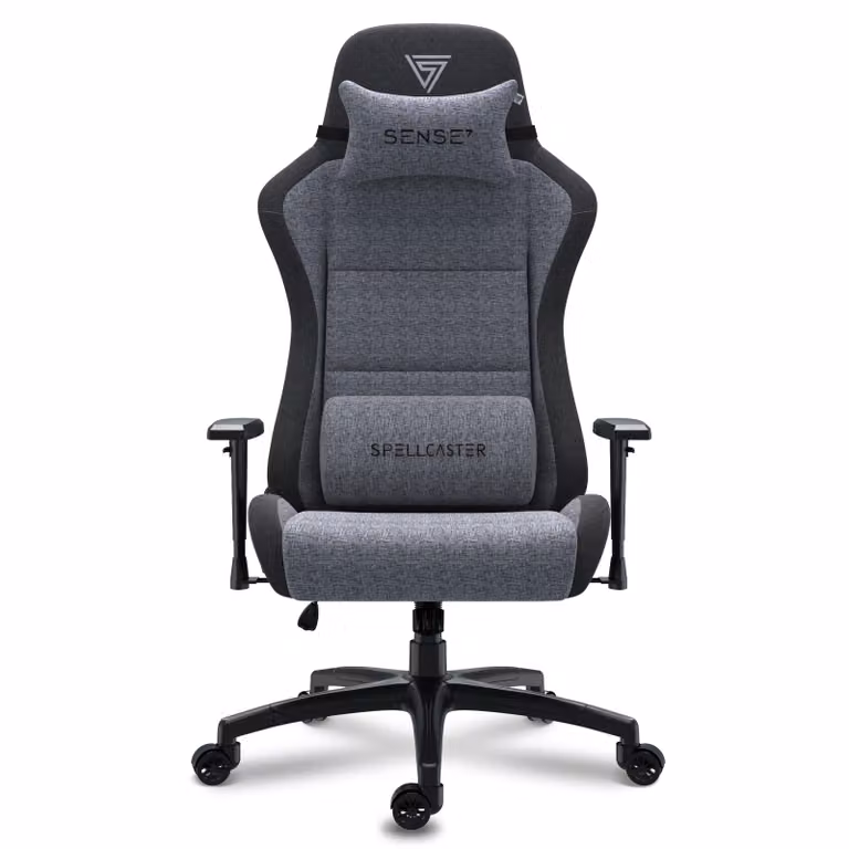 Sedia da gaming SENSE7 Spellcaster FUKU XL, rivestita in tessuto grigio e nero - Sedia ergonomica per ufficio e scrivania, adatta a carichi fino a 150 kg, con funzione reclinabile, ruote per pavimenti duri