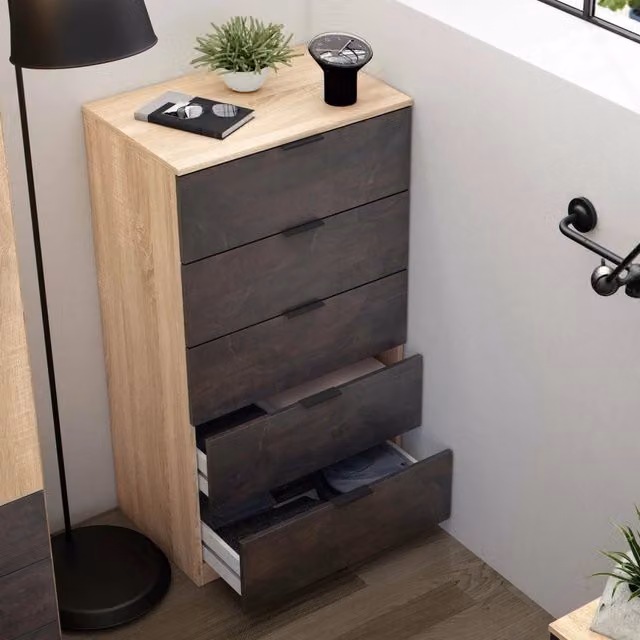 Cassettiera Armenia DMORA con 5 cassetti per camera da letto, design moderno in Rovere e Antracite, L 60 cm x P 40 cm x H 110 cm – 1