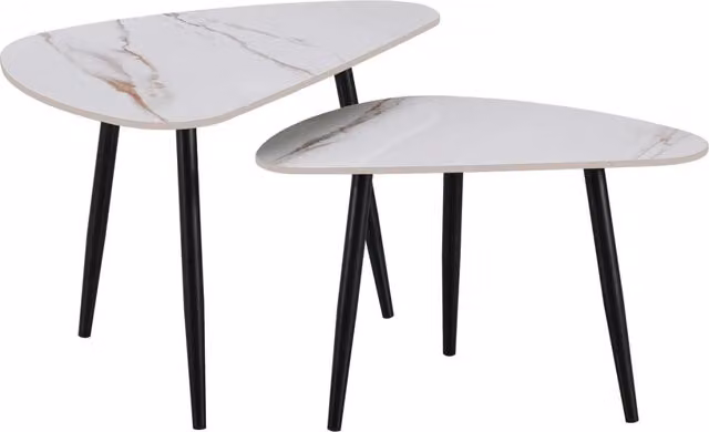 Set di 2 tavolini da caffè impilabili Habitat in ceramica e metallo con design moderno e forme ovali, Bianco e Nero, L/P/H: 79 x 49 x 56 cm