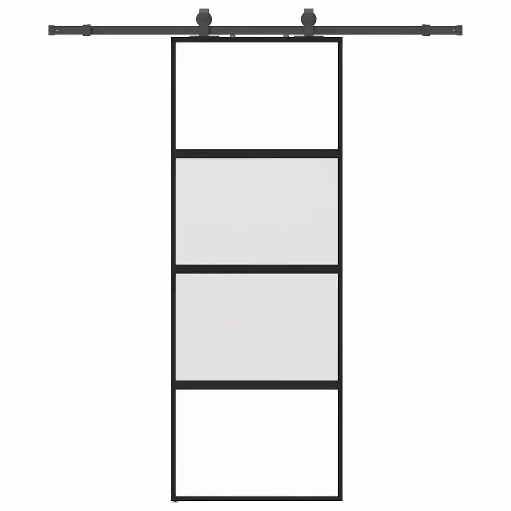 Porta Scorrevole VIDAXL in Vetro Temperato Trasparente con Telaio in Alluminio Nero L: 76 cm, H: 205 cm – 2
