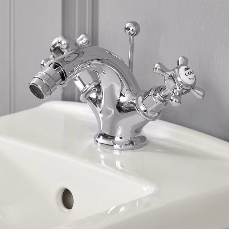 Rubinetto Bidet Monoforo Tradizionale Miscelatore a Croce Cromo e Bianco - Elizabeth