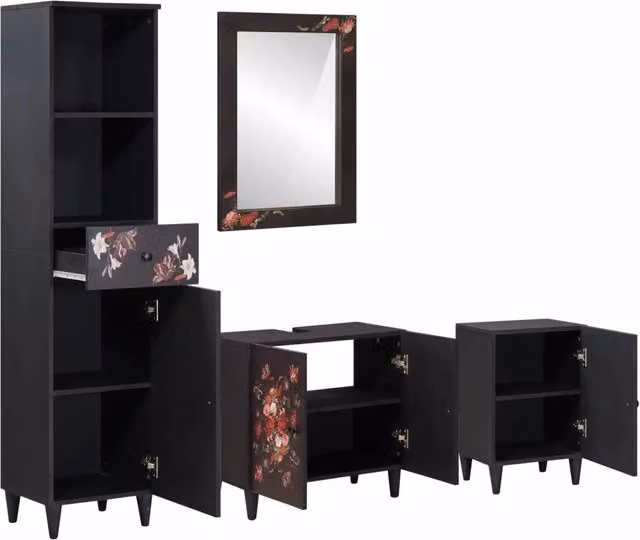 Set di Armadi da Bagno | Armadio da bagno con porta 4 pz Legno di mango massello