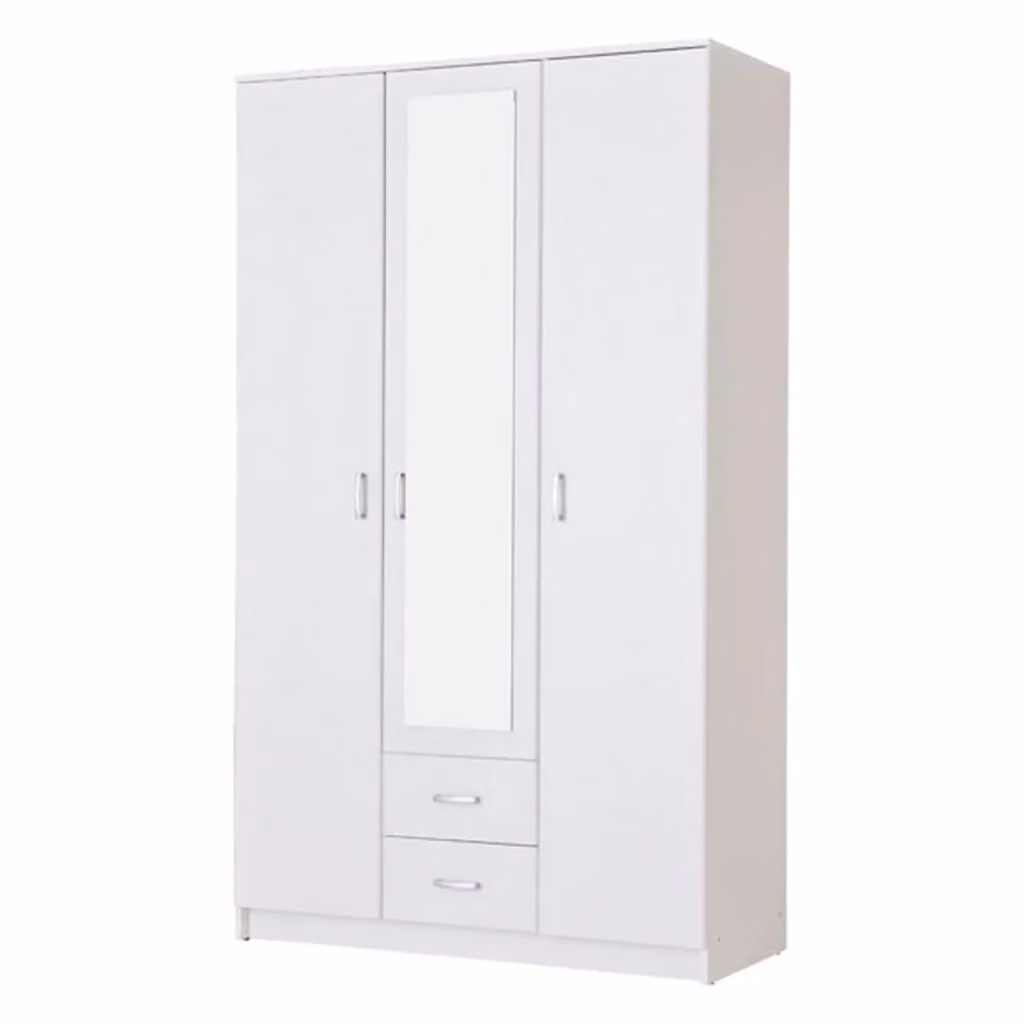 Armadio da camera da letto DMORA Bianco con specchio e cassetti integrati L 120 cm x P 52 cm x H 205 cm – 2
