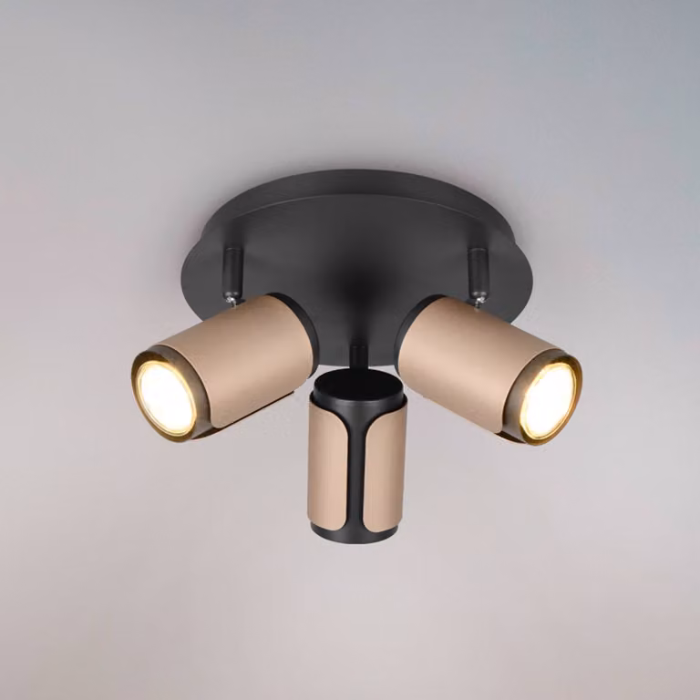 Trio Lighting Faretto da soffitto Gillan, caffè, a 3 luci, rotondo, metallo, GU10 dimmerabile, Nero, Soggiorno / Sala da pranzo, Metallo, Moderno, Faretto