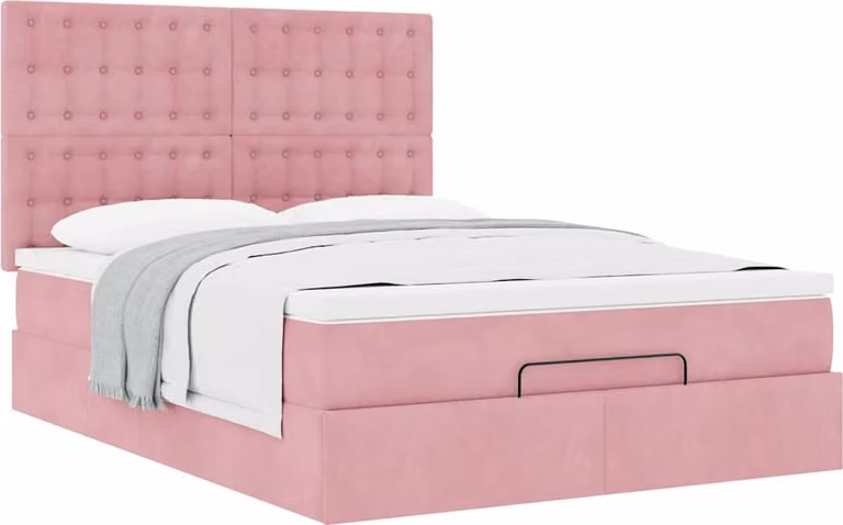 Struttura Letto Pouf con Materassi Rosa 140x190 cm in Velluto