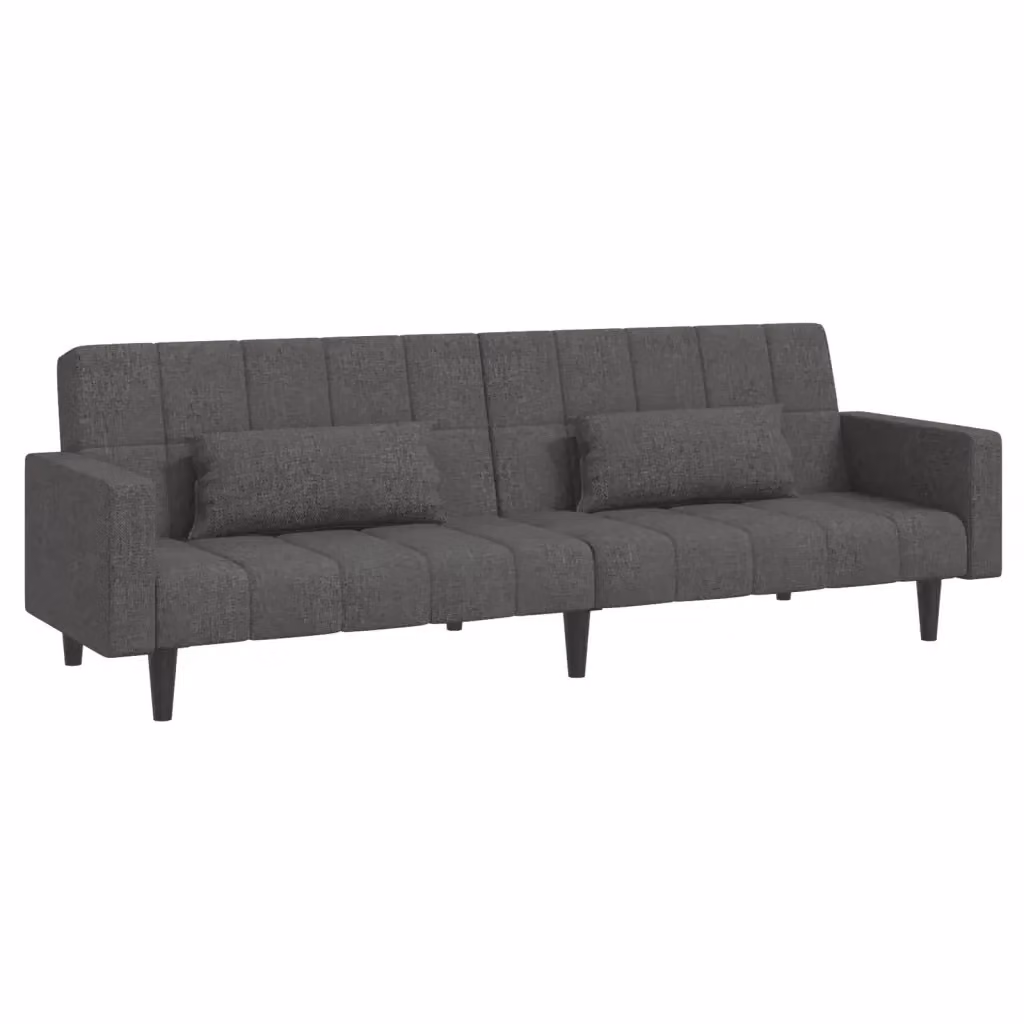 Divano Letto Click-Clack vidaXL in Tessuto Grigio con 2 Cuscini e Struttura in Legno Massello – 2