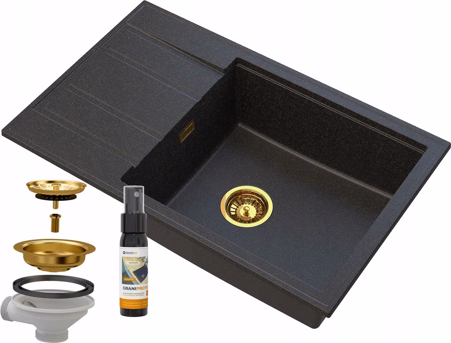 Granitan - Lavello in granito - Lavello da cucina - Nero-oro - Lavello - LOUIS GOLDEN