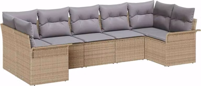 Set Divano da Giardino con cuscino 7 pcs Beige polyrattan