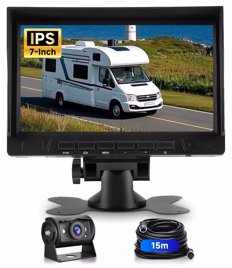 Cavo per telecamera da retro 1080P HD con monitor IPS da 7 pollici, telecamera AHD con visione notturna, grado di protezione IP69