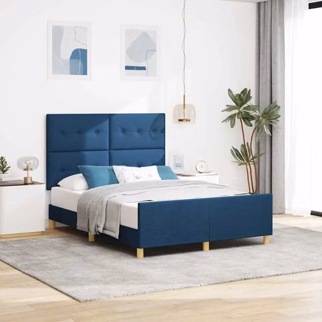 Letto con testiera imbottita vidaXL in tessuto blu L 160 x P 200 x H 207 cm