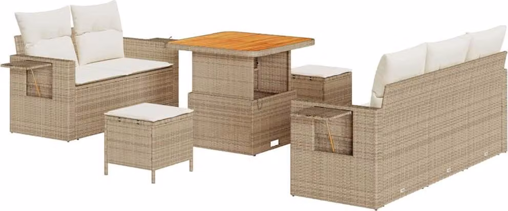 Set Divano da Giardino con cuscino 8 pcs Beige polyrattan