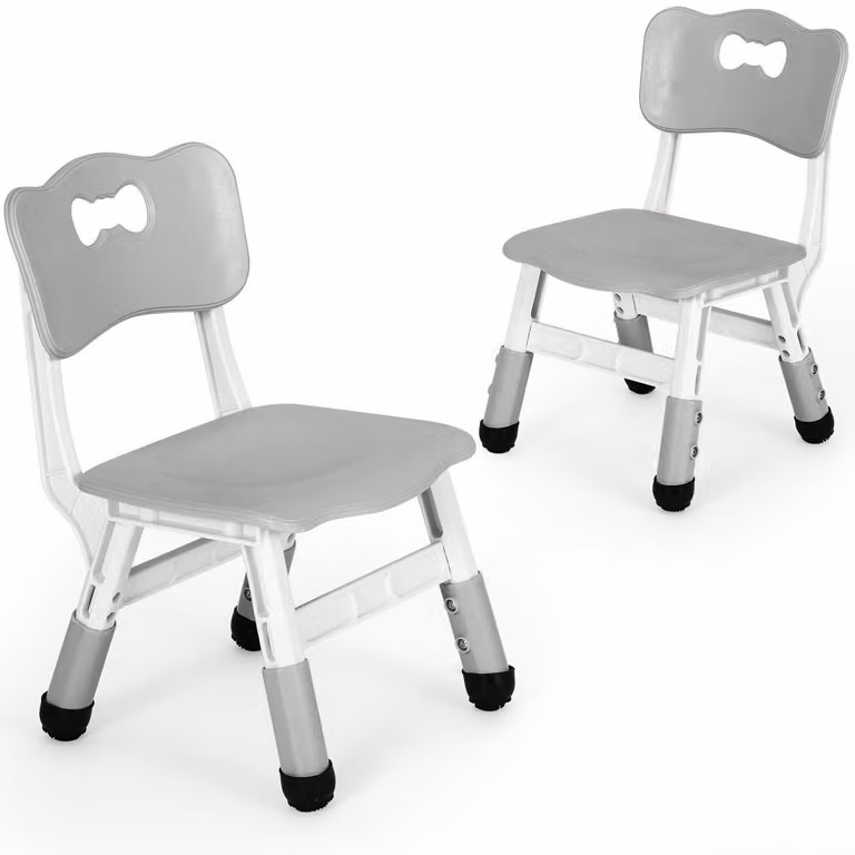 Set di 2 sedie da scrivania per bambini, in plastica, con altezza regolabile, con schienale, adatte a un peso massimo di 100 kg, colore grigio, adatte a bambini dai 2 anni in su