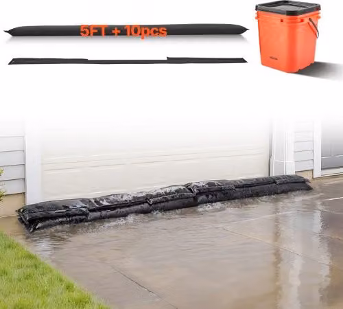 Set di 10 barriere antiallagamento VEVOR in plastica nera, sacchi senza sabbia per protezione porte, garage e cantina, L: 153 cm, H: 21 cm