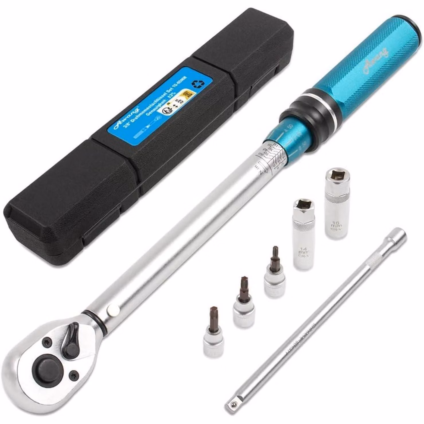 Set di chiavi dinamometriche da 3/8", da 10 a 60 Nm, con prolunga e inserti per candele