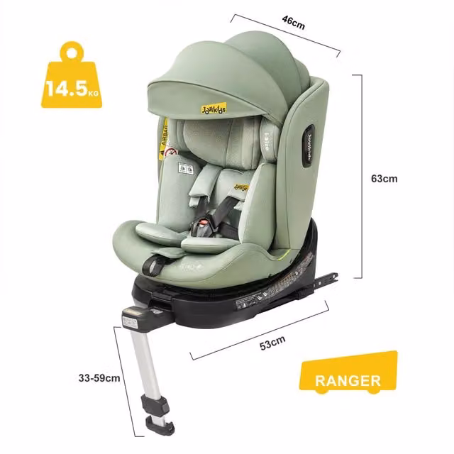 Seggiolino Auto Jovikids Girevole 360° con ISOFIX i-Size 40-150 cm Rosa Poggiatesta Regolabile e Tettuccio ECE R129
