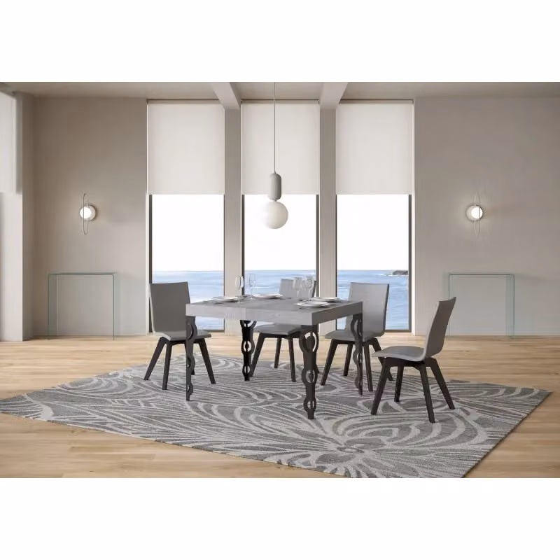 Tavolo allungabile Itamoby Karamay con telaio antracite e piano effetto cemento L/P/H: 120 x 80 x 77 cm, estensibile fino a 204 cm – 2