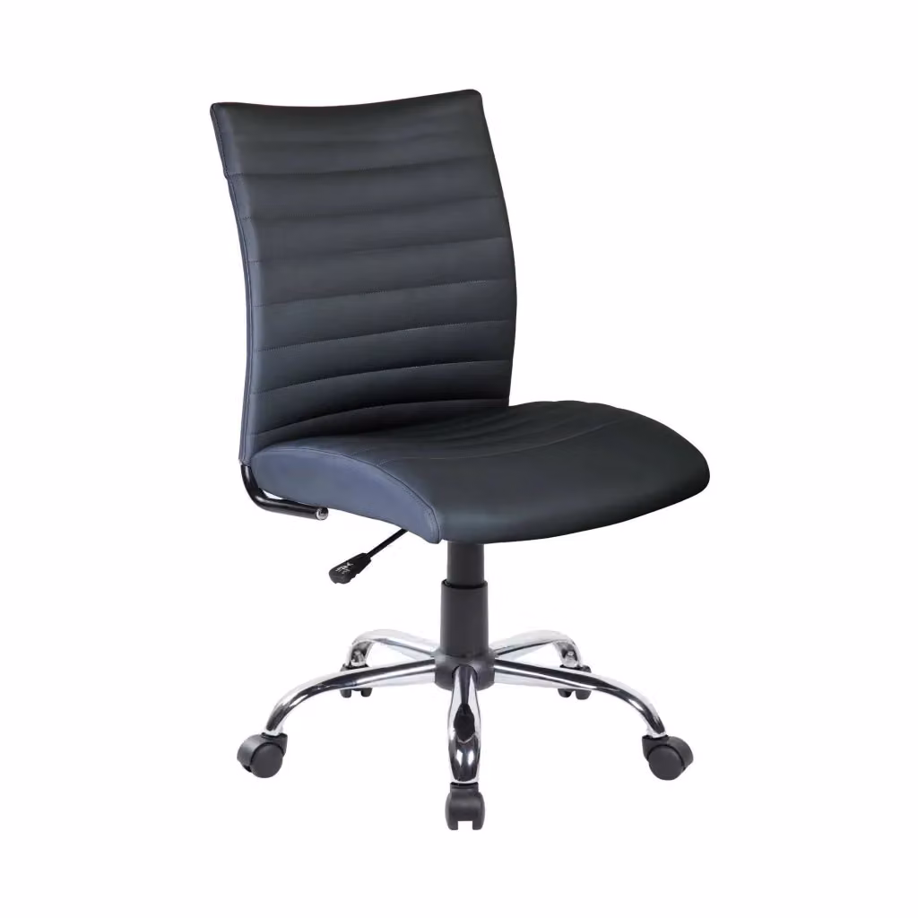 Sedia da ufficio operativa Lia DMORA, poltrona ergonomica in ecopelle nera con altezza regolabile, L: 54 cm, P: 48 cm, H: 90/100 cm – 2