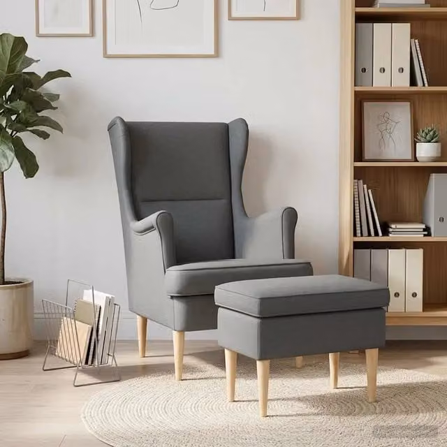 Divano Sedia-Poltrona con Ottomano 2 pz Grigio Scuro Tessuto 586078