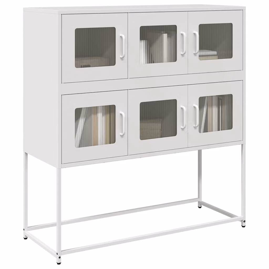 Credenza moderna vidaXL bianca con ante in vetro e struttura in metallo L: 100,5 cm, P: 39 cm, H: 107 cm