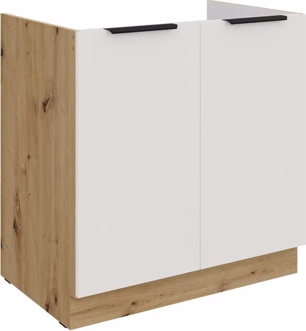 Mobile lavabo LUNARA - larghezza 80 cm, bianco / rovere artigianale