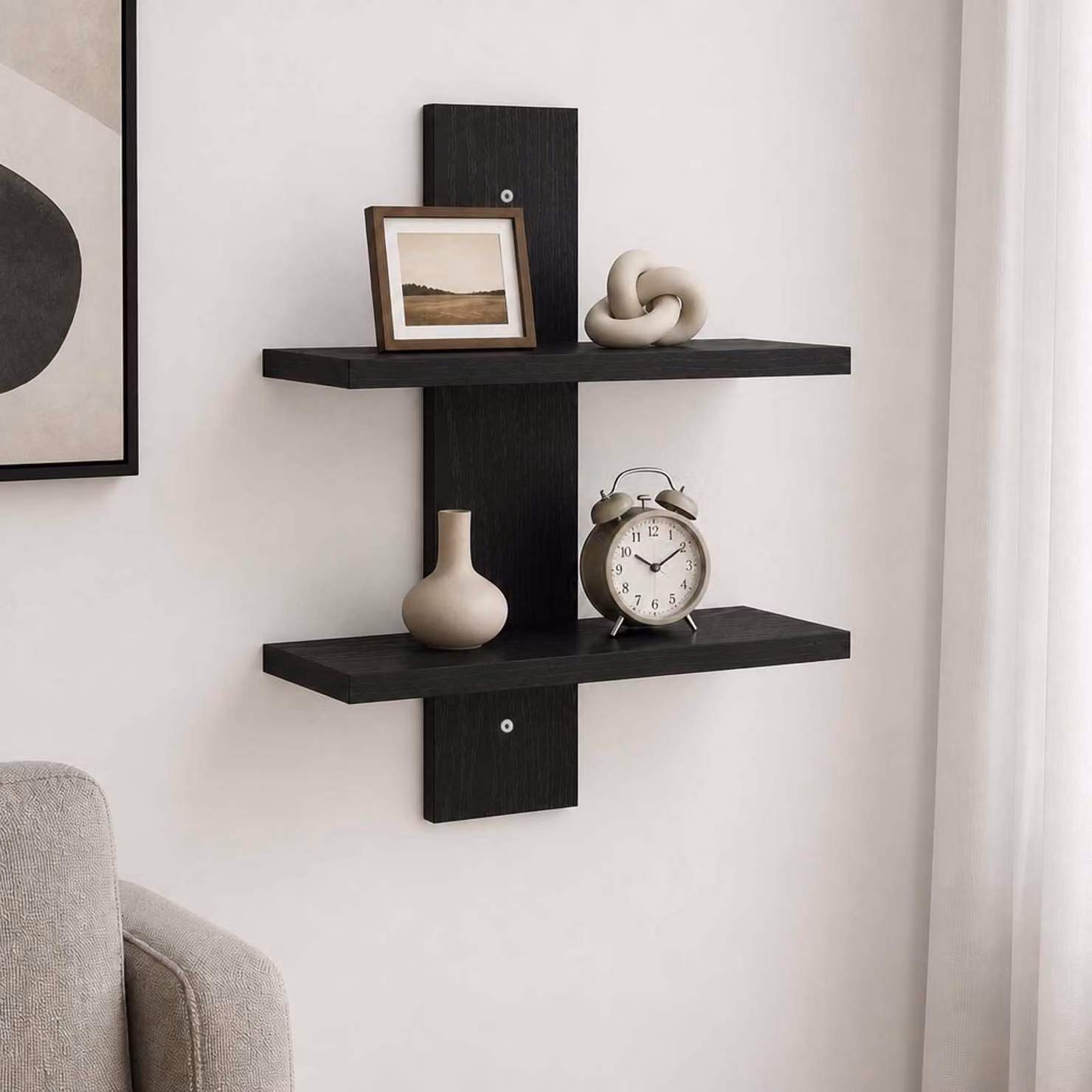 Scaffale da parete moderno vidaXL in MDF nero opaco L: 30 cm, P: 13,5 cm, H: 43 cm