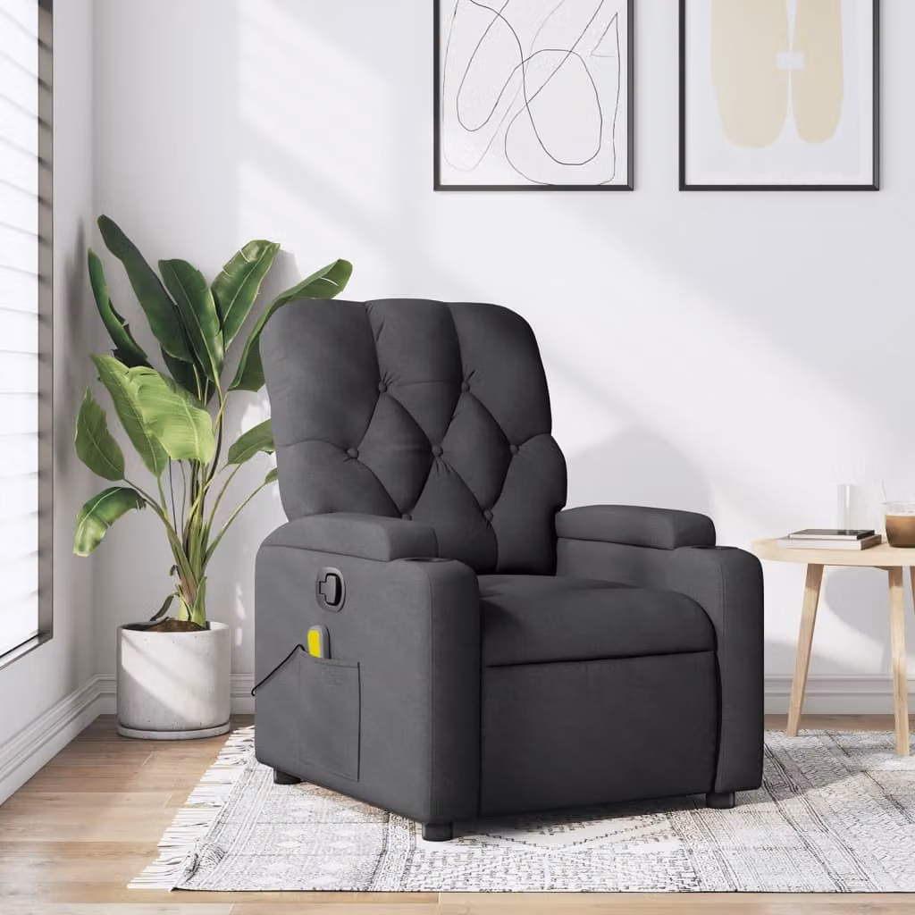 vidaXL Poltrona reclinabile relax in tessuto grigio con braccioli e leva manuale
