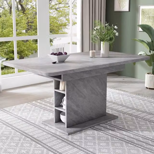 Tavolo da pranzo rettangolare allungabile OKWISH in metallo e composito grigio opaco per soggiorno e sala da pranzo