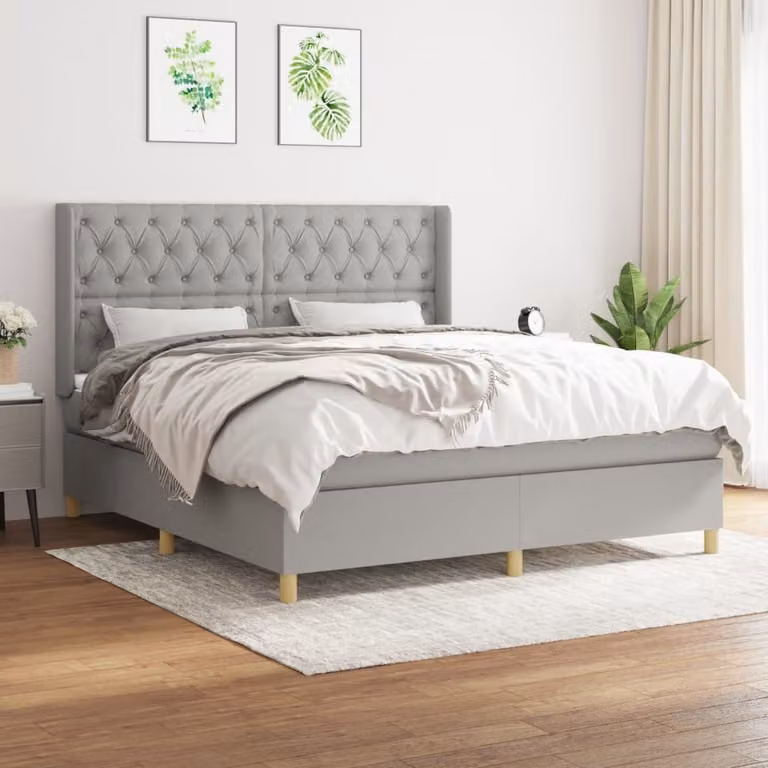 vidaXL Letto a molle con materasso in tessuto grigio chiaro 160x200 cm - Letto a molle - Boxspringbetten - Bett - Schlafzimmermöbel