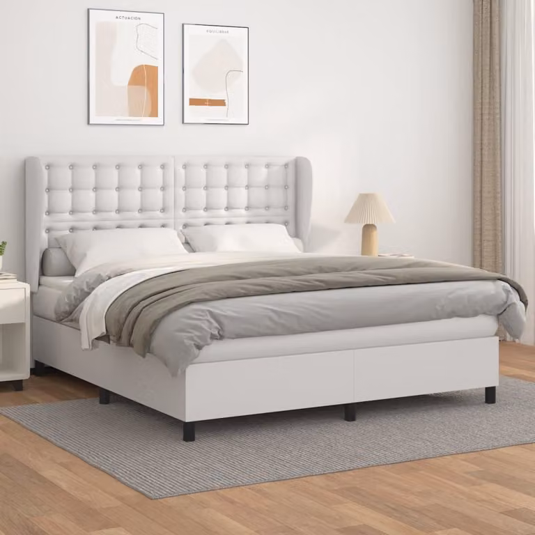 The Living Store Letto a molle insacchettate con materasso bianco 160x200 cm in Pelle finta