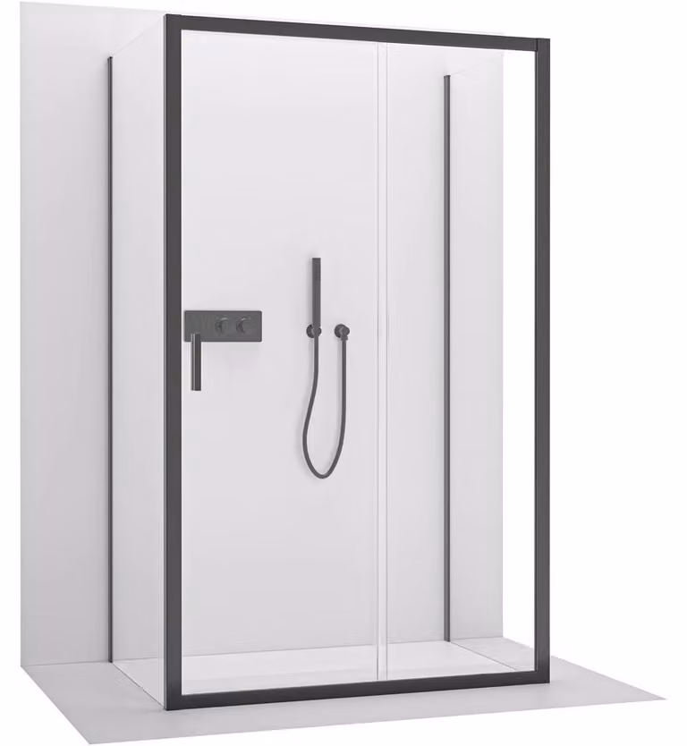 CERANO - Box doccia a tre pareti Varone LINE U L/P - 6 mm - nero opaco, vetro trasparente - 90x70x195 cm - scorrevole
