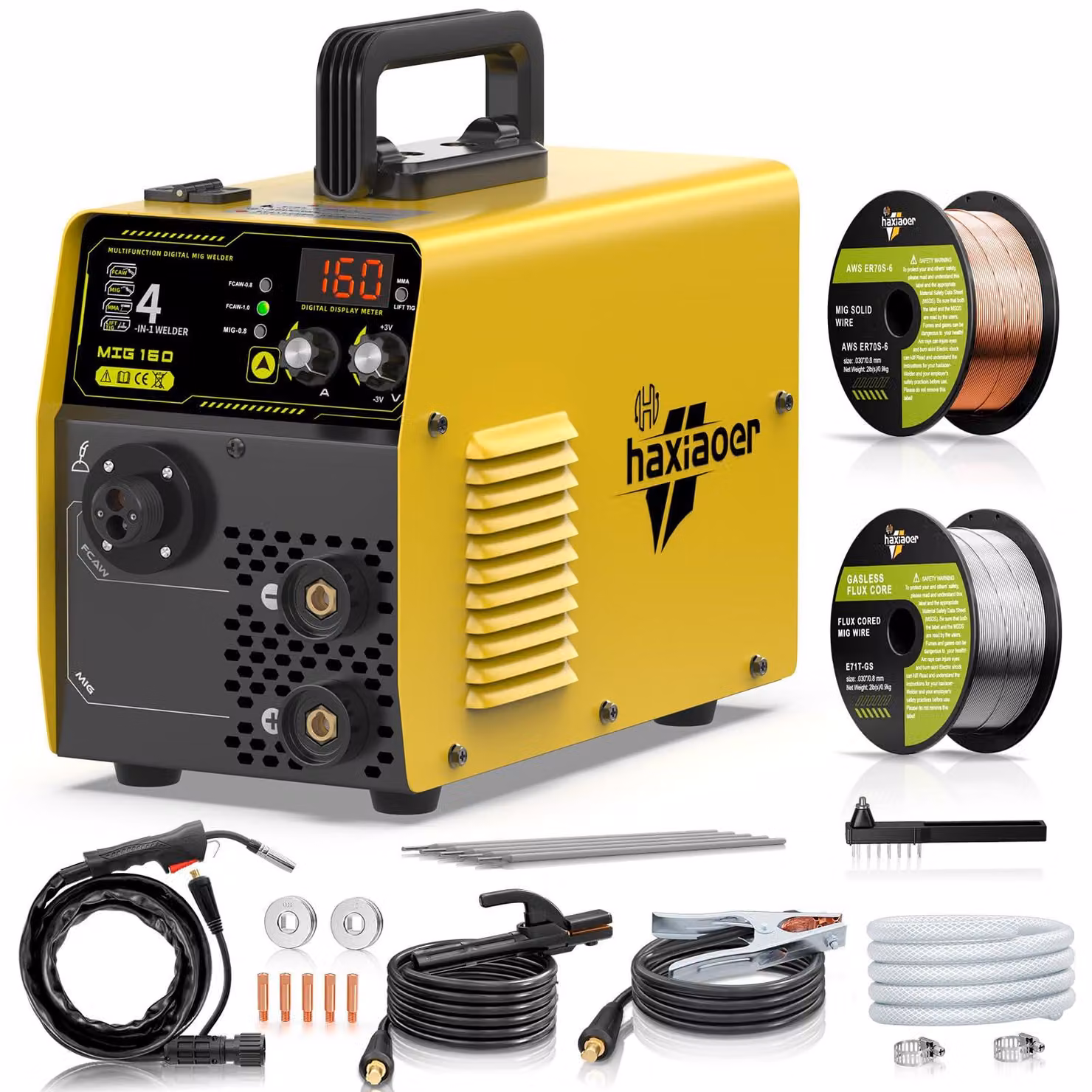 Saldatrice MIG/MAG 160A - Multifunzione 4-in-1 - 160 Watt - Gialla - Adatta per acciaio e acciaio inossidabile