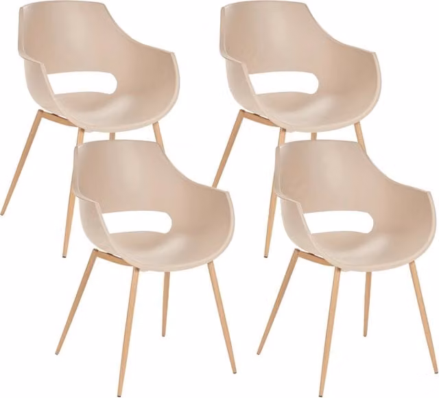 Set di 4 sedie da pranzo Beige Seduta sintetica Gambe in metallo Seduta moderna semplice e minimalista