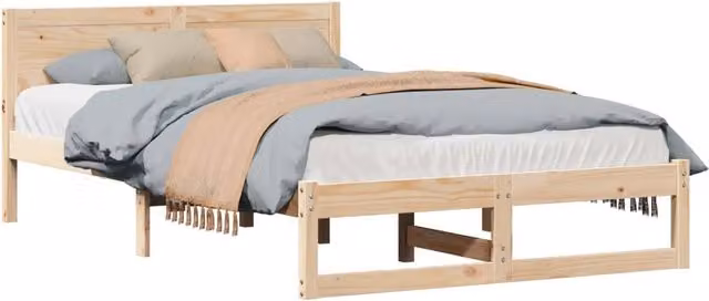 Letto matrimoniale Design In in pino massello color beige e marrone con doghe fisse L/P: 140 x 190 cm