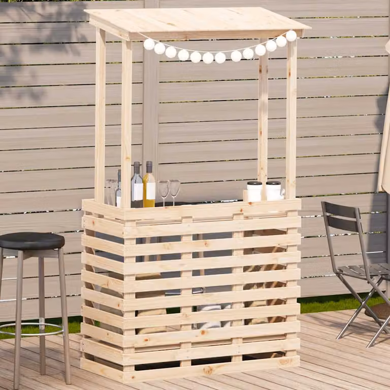 vidaXL Tavolo Bar da Esterno con Tetto 112,5x57x195,5cm Legno Massello