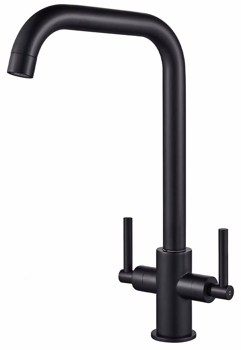 Miscelatore da cucina girevole a 360°, con due manopole, in ottone, colore nero