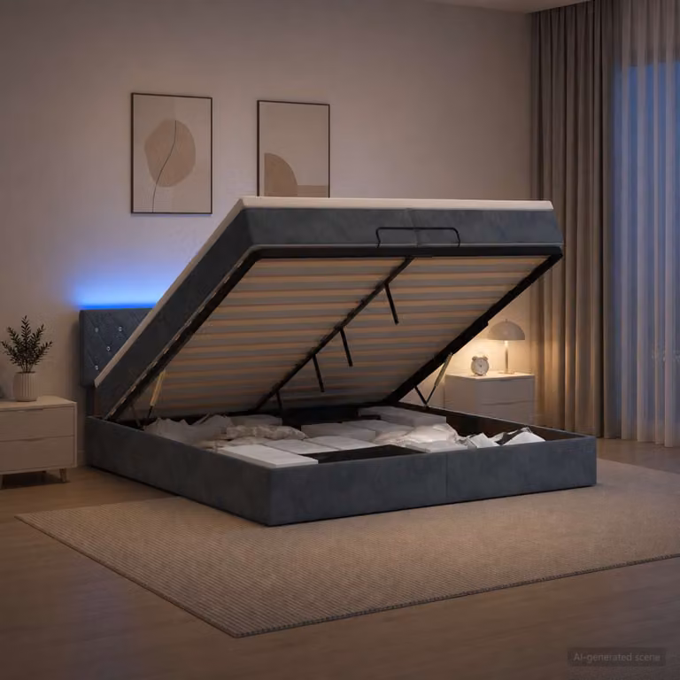 Letto Ottomano con Materasso e LED vidaXL, Grigio, L/P/H: 200 x 200 x 88 cm